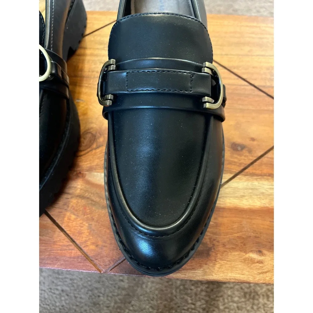 Easy Spirit Womens Black Lug Sole Loafers Metallic Strap Shoes‎ 9.5M